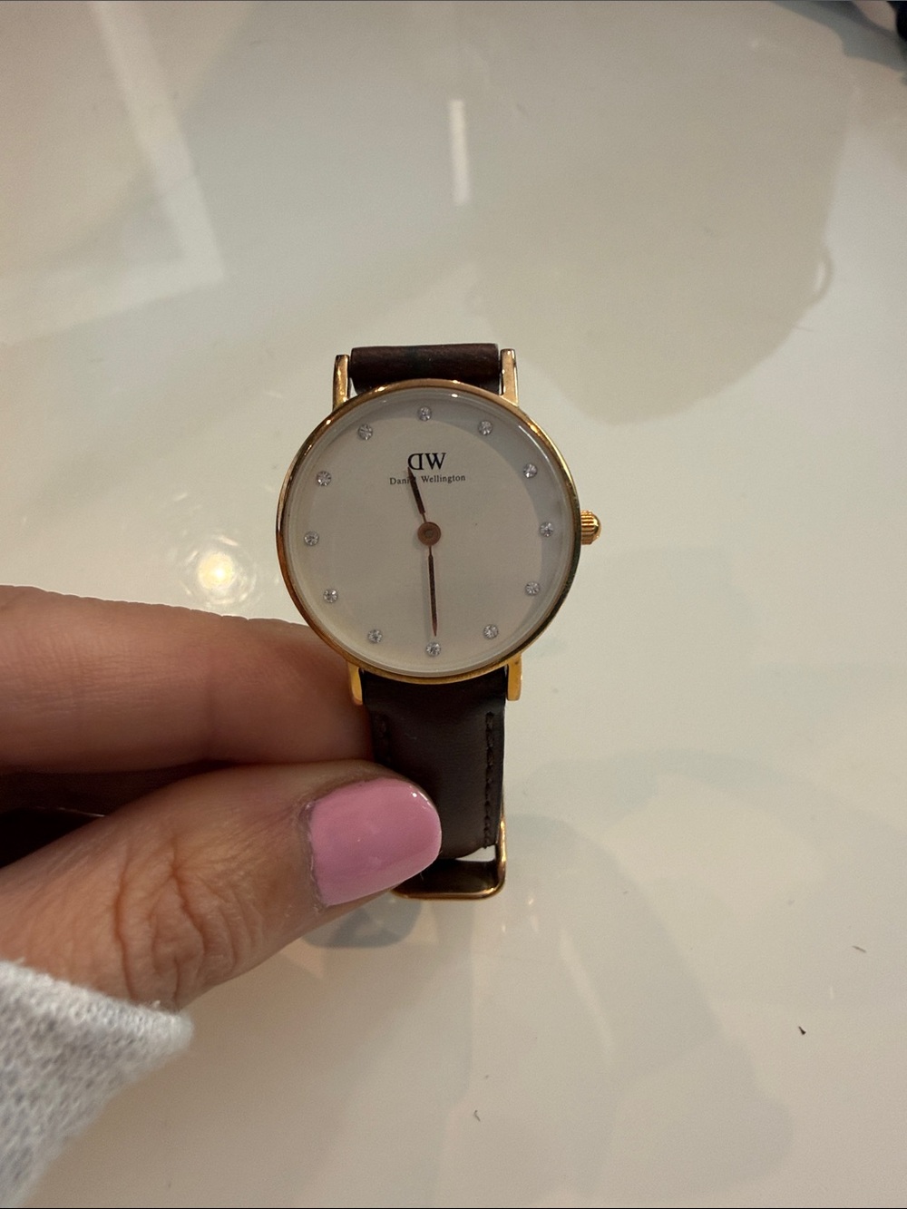 Daniel Wellington Gold Case Brown Leather Watch with White Dial